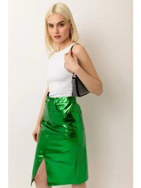 Amylynn Lupe Metallic Forest Green High Waist Skirt, Size Large, NWT!